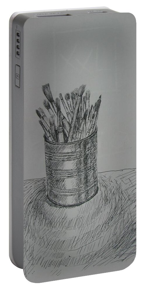 Brush Portable Battery Charger featuring the drawing Brushes In A Tin Can by Sukalya Chearanantana