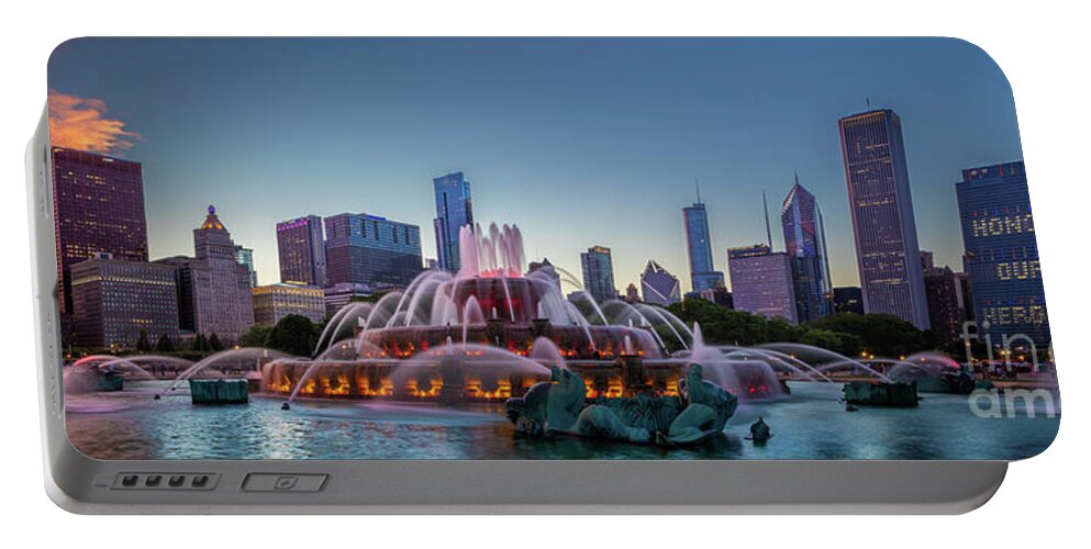 America Portable Battery Charger featuring the photograph Buckingham Fountain - Panorama by Inge Johnsson