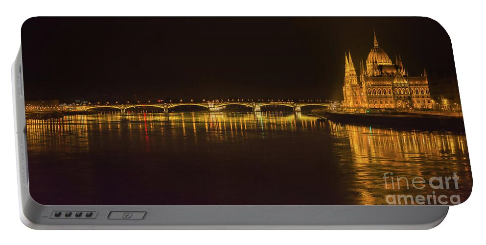 Panorama Portable Battery Charger featuring the photograph Budapest By Night - Over Danube River by Stefano Senise
