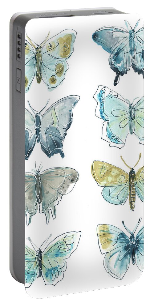 Animals & Nature+butterflies & Bees Portable Battery Charger featuring the painting Butterfly Blues I by June Erica Vess