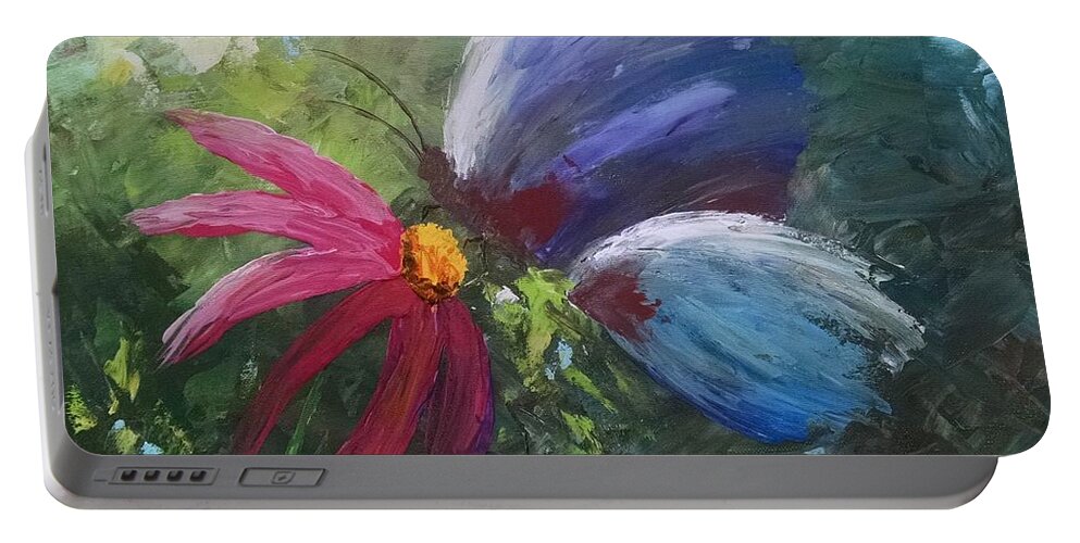 Butterfly Portable Battery Charger featuring the painting Butterfly on a Flower by Helian Cornwell