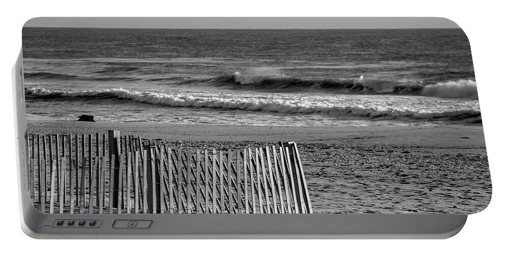 East Coast Portable Battery Charger featuring the photograph BW Atlantic Ocean beach NJ Shores Asbury Park by Chuck Kuhn