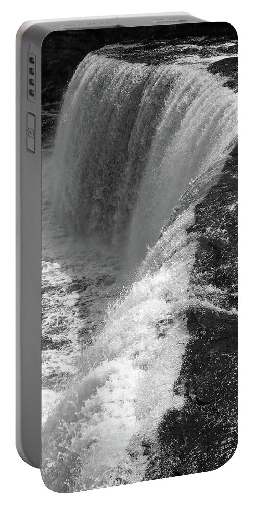Waterfall Portable Battery Charger featuring the photograph BW Raging Waterfall II by Mary Anne Delgado