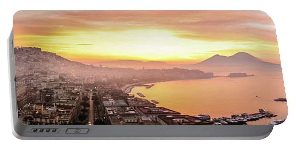 Panorama Portable Battery Charger featuring the photograph Sunrise over Bay of Naples by Tito Slack