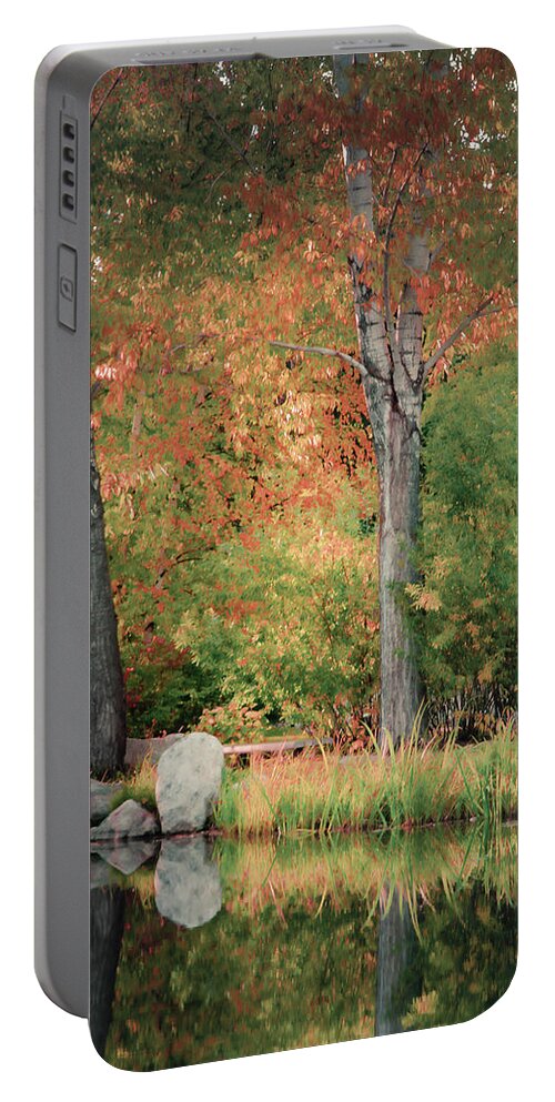 Autumn Colors Portable Battery Charger featuring the photograph By the Pond by Don Schwartz