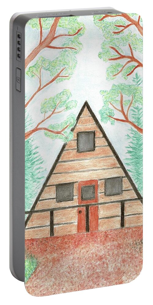 Cabin Portable Battery Charger featuring the drawing Cabin in the Woods by Sarah Warman