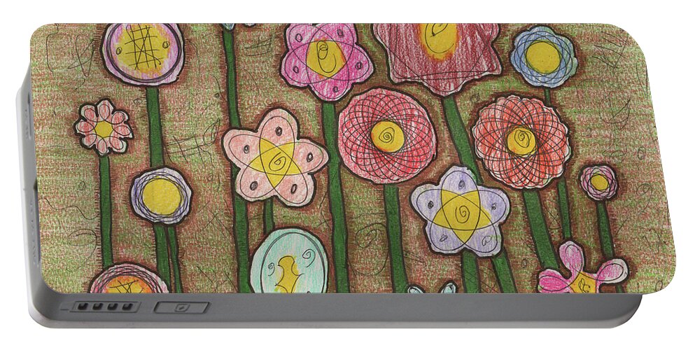 Folk Art Portable Battery Charger featuring the painting Caden's Folk Art Floral 1 by Amy E Fraser