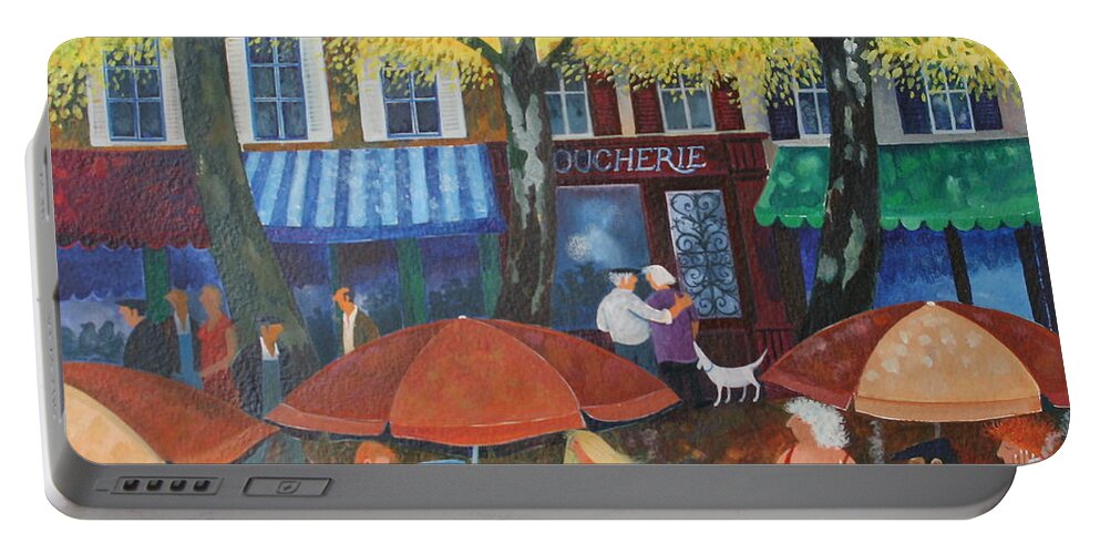 Trees Portable Battery Charger featuring the painting Cafe Culture by Lisa Graa Jensen