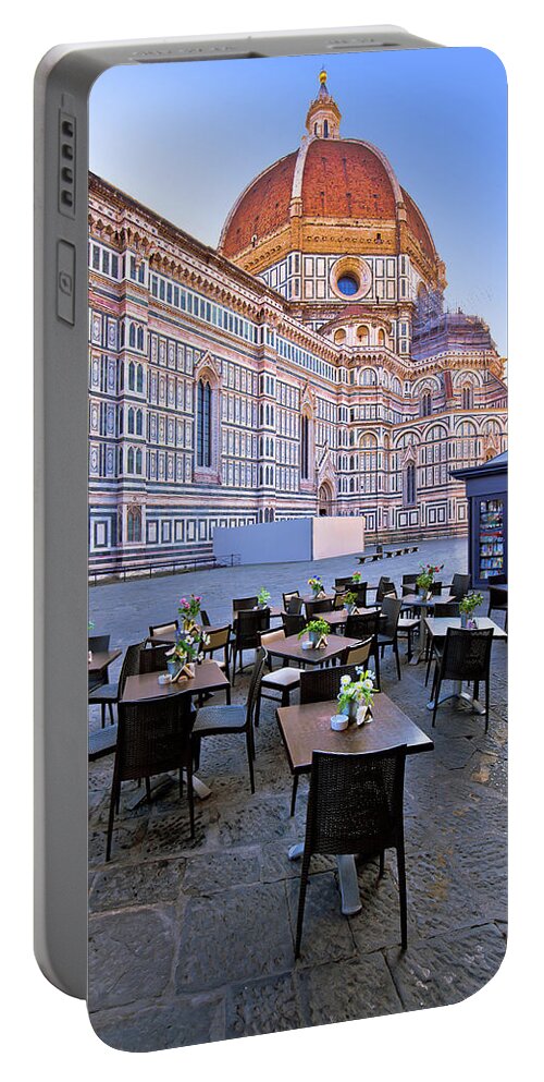 Florence Portable Battery Charger featuring the photograph Cafe under Duomo on square in Florence by Brch Photography