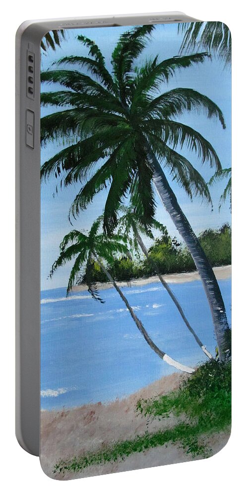 Island Palms Portable Battery Charger featuring the painting Calm in the Palms by Luis F Rodriguez