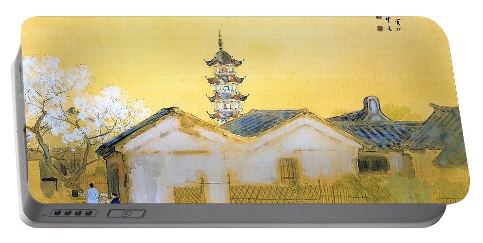 Takeuchi Seiho Portable Battery Charger featuring the painting Calm Spring in Jiangnan - Digital Remastered Edition by Takeuchi Seiho