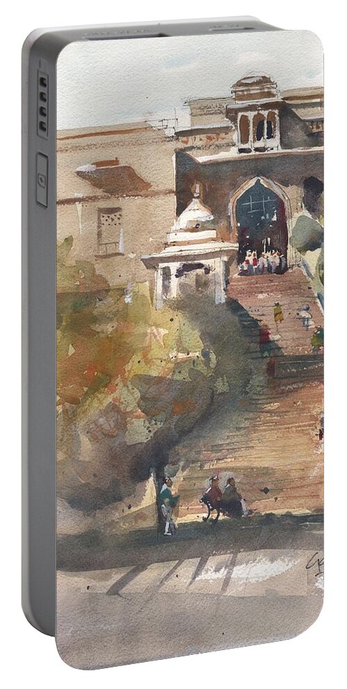 Tampa Portable Battery Charger featuring the painting Cambodian Temple by Gaston McKenzie