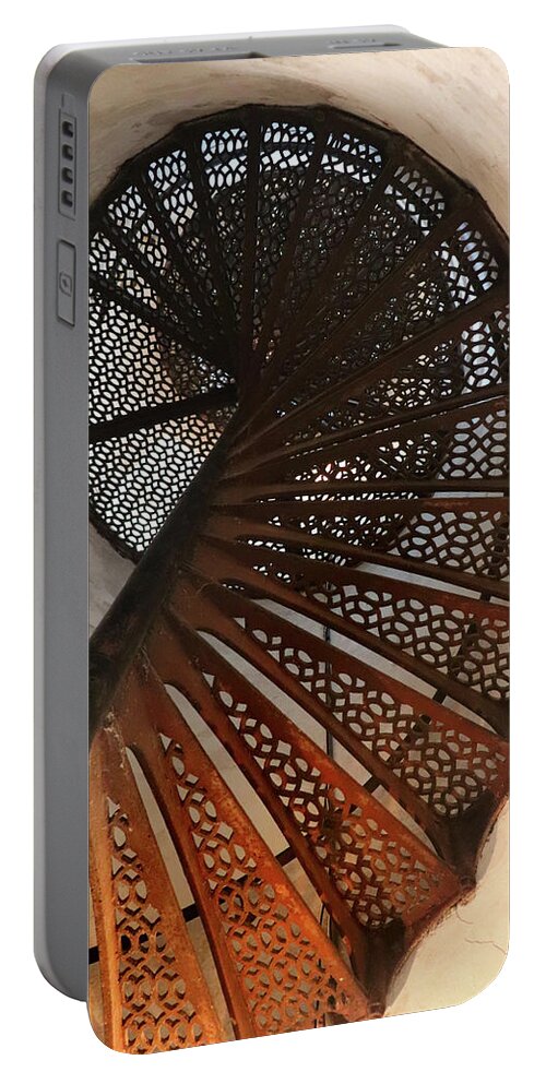 Spiral Staircase Portable Battery Charger featuring the photograph Cana Island Lighthouse Staircase by David T Wilkinson