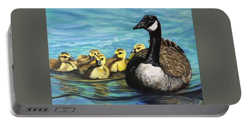 Canadian Portable Battery Charger featuring the painting Canadian Goose and Goslings by Jeanette Jarmon