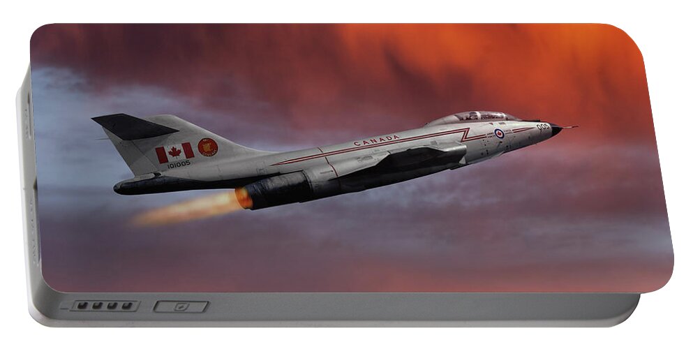 Canadian Armed Forces Portable Battery Charger featuring the mixed media Canadian Supersonic Sunset by Erik Simonsen