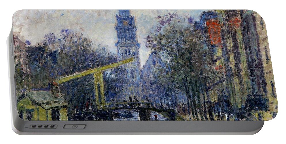 Claude Monet Portable Battery Charger featuring the painting Canal in Amsterdam, 1874 by Claude Monet