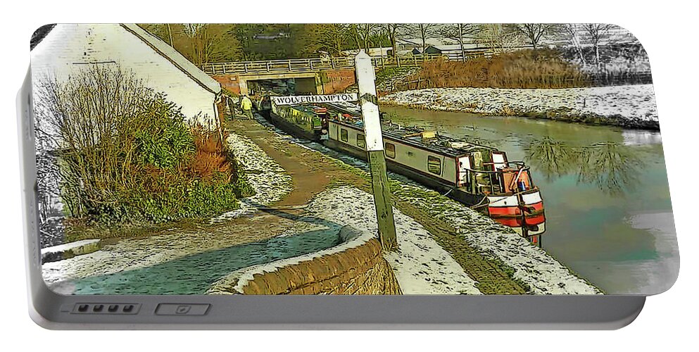 Narrowboat Portable Battery Charger featuring the digital art Canal by Mel Beasley