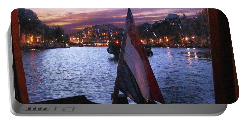 Sunset Portable Battery Charger featuring the photograph Canal Sunset by Steve Ondrus