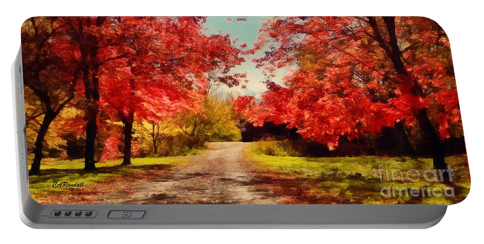 Country Road Portable Battery Charger featuring the photograph Autumn's Canopy of Red by Carol Randall