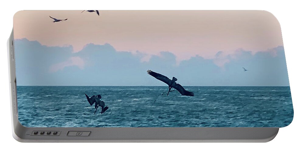 Birds Portable Battery Charger featuring the photograph Captiva Island Sunset Seagulls Feast 4 by Shelly Tschupp