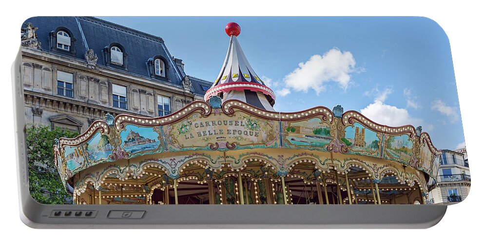 Paris Carousel Portable Battery Charger featuring the photograph Carousel at the Hotel de Ville - Paris, France by Melanie Alexandra Price