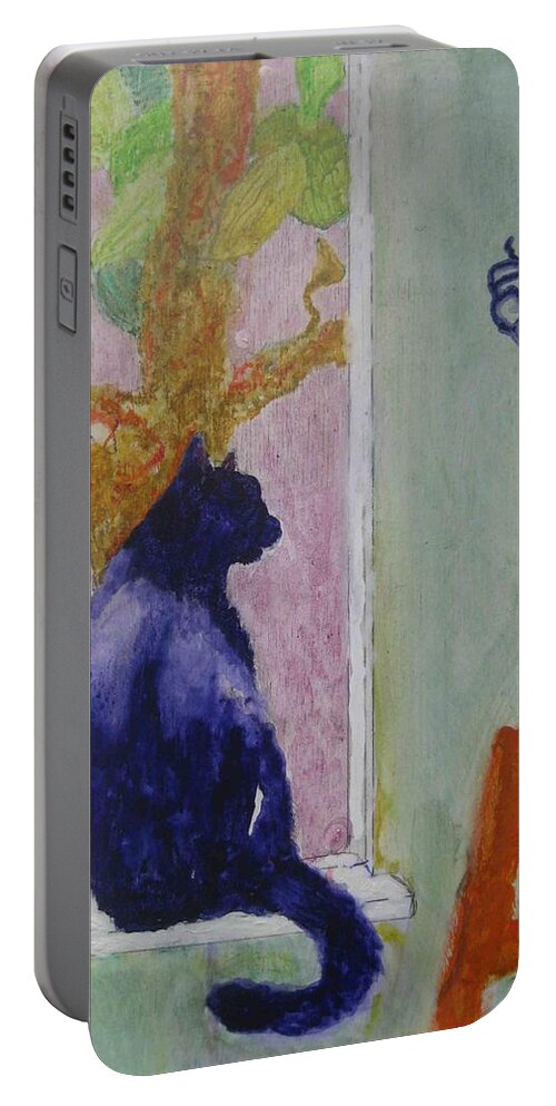 Pet Portrait Portable Battery Charger featuring the painting cat named Seamus by AJ Brown