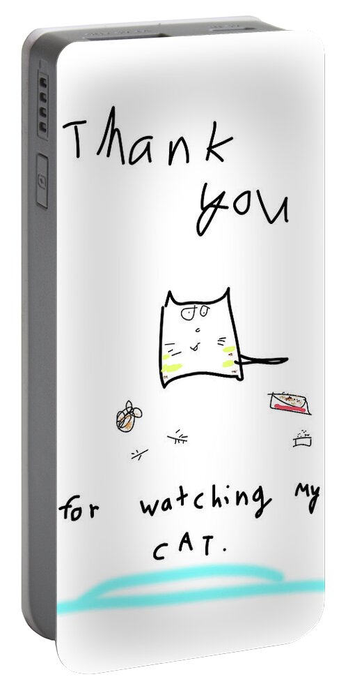 Thanks Portable Battery Charger featuring the drawing Cat Thank You by Ashley Rice