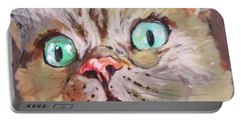 Cat Portable Battery Charger featuring the painting CAT What do you see by Barbara O'Toole