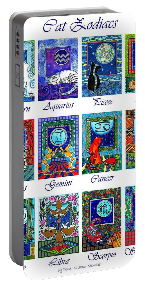 Cat Zodiac Astrology Signs Portable Battery Charger featuring the painting Cat Zodiac Astrological Signs by Dora Hathazi Mendes