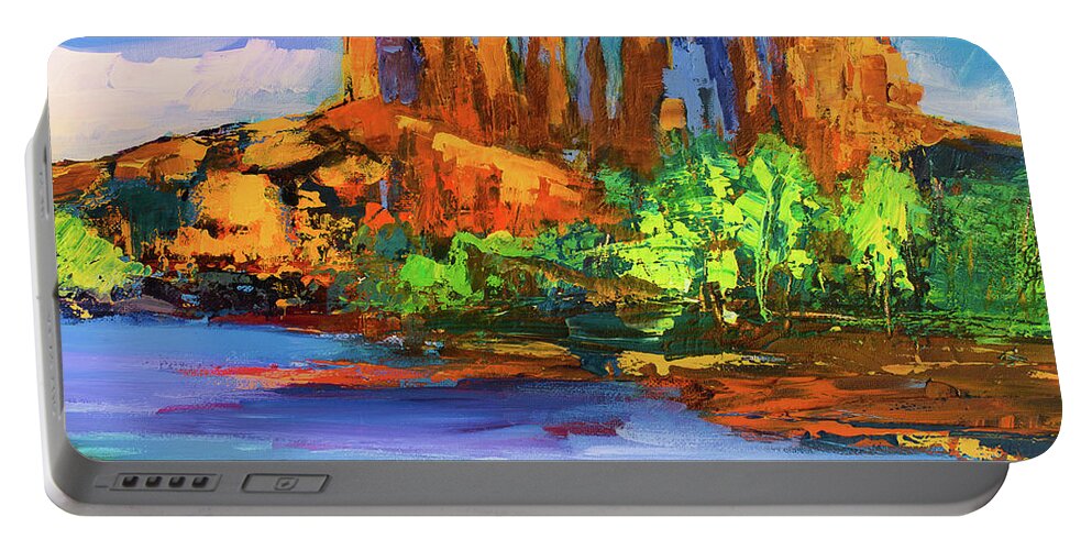 Sedona Portable Battery Charger featuring the painting Cathedral Rock Afternoon - Sedona by Elise Palmigiani
