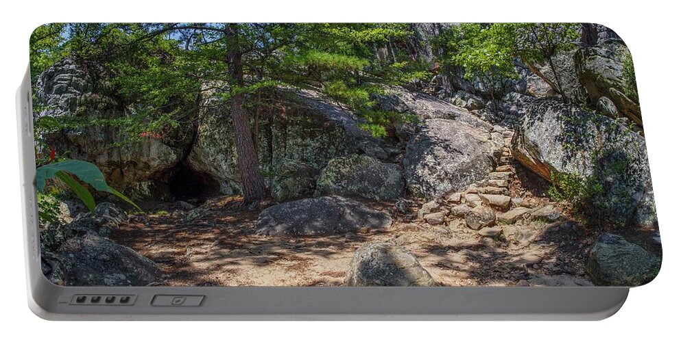 Robbers Portable Battery Charger featuring the photograph Cave Boulders Trees Steps by Buck Buchanan