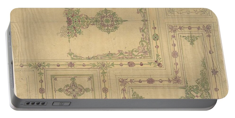Design Portable Battery Charger featuring the painting Ceiling Design in Moorish Style for the de la Rochejaquelein Family Jules-Edmond-Charles Lachaise by MotionAge Designs