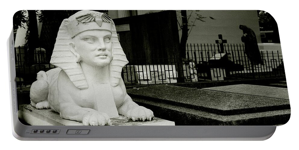 Sphinx Portable Battery Charger featuring the photograph Cemetery Sphinx In Manila by Shaun Higson