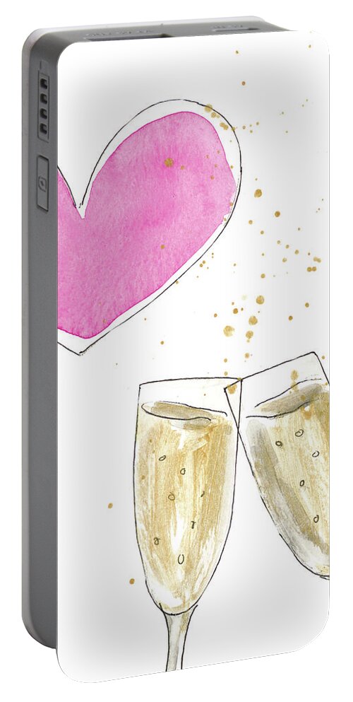 Champagne Portable Battery Charger featuring the mixed media Champagne Heart by Lanie Loreth