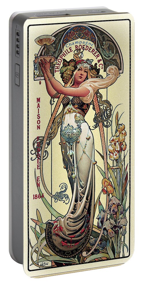Champagne Théophile Roederer Portable Battery Charger featuring the painting Champagne Theophile Roederer 1897 Poster by Rolando Burbon