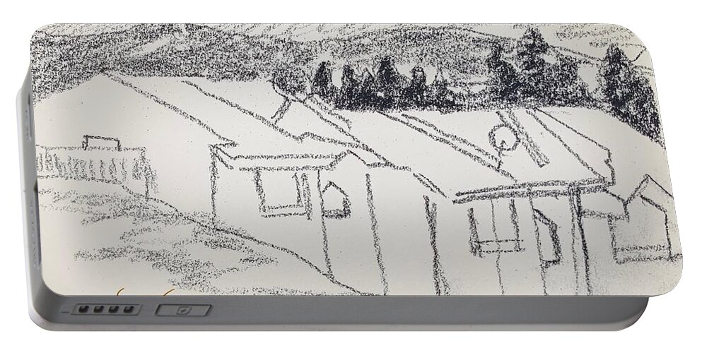 Pencil Portable Battery Charger featuring the drawing Charcoal Pencil Houses1.jpg by Suzanne Giuriati Cerny