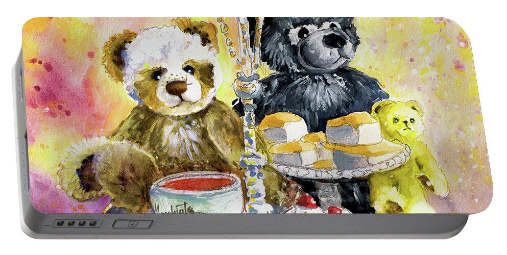 Teddy Portable Battery Charger featuring the painting Charlie Bears Hot Cross Bun And Dreamer by Miki De Goodaboom
