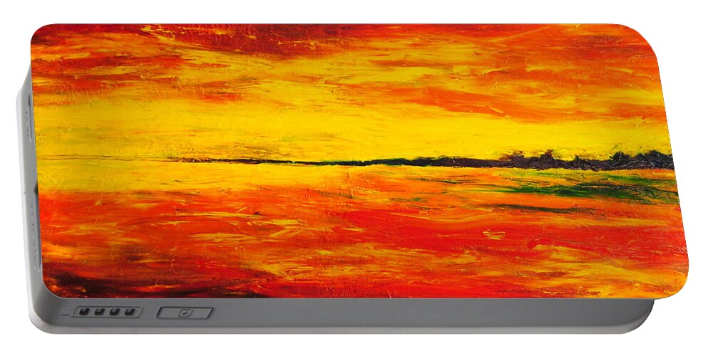 Sunset Portable Battery Charger featuring the painting Chasing the sunset by Chiara Magni