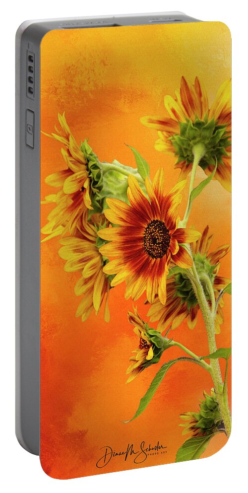 Sunflowers Portable Battery Charger featuring the digital art Cheerful Painted Sunflowers by Diane Schuster