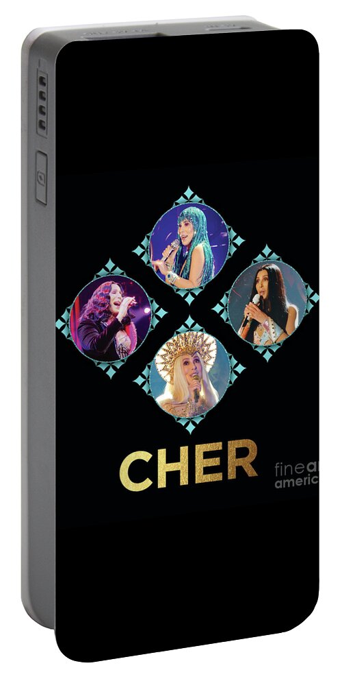 Cher Portable Battery Charger featuring the digital art Cher - Blue Diamonds by Cher Style