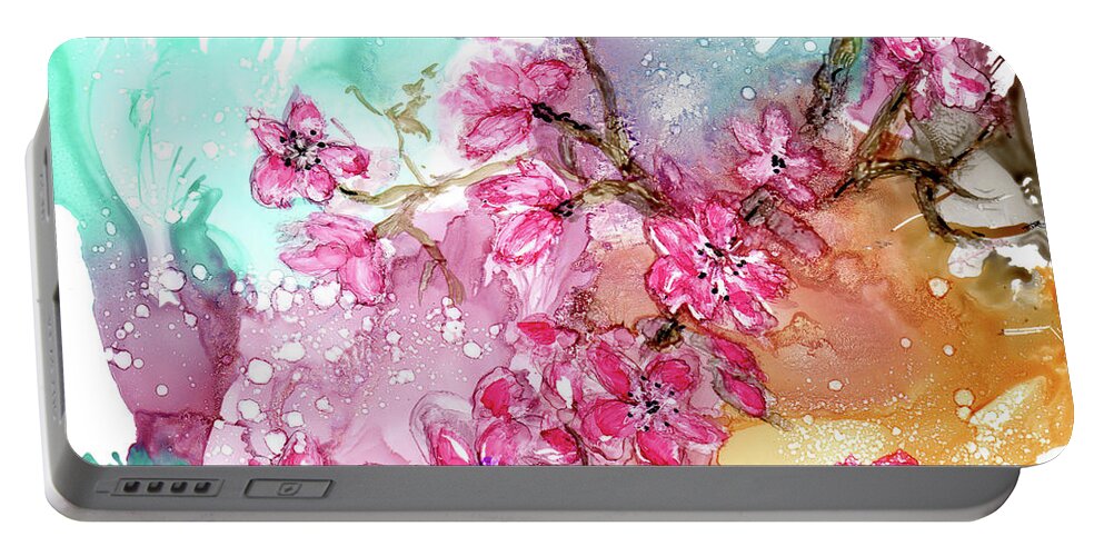 Abstract Portable Battery Charger featuring the painting Cherry Blossoms by Eunice Warfel