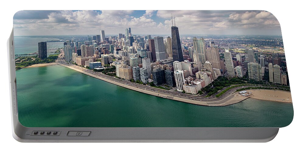 3scape Portable Battery Charger featuring the photograph Chicago Gold Coast Aerial Panoramic by Adam Romanowicz