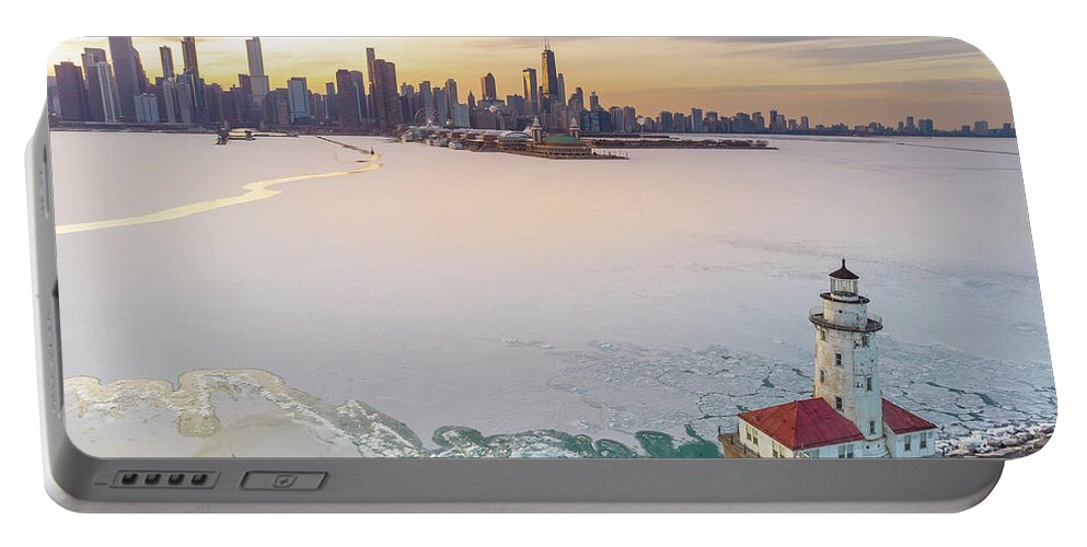 Chicago Portable Battery Charger featuring the photograph Chicago Harbor Lighthouse and Navy Pier by Bobby K