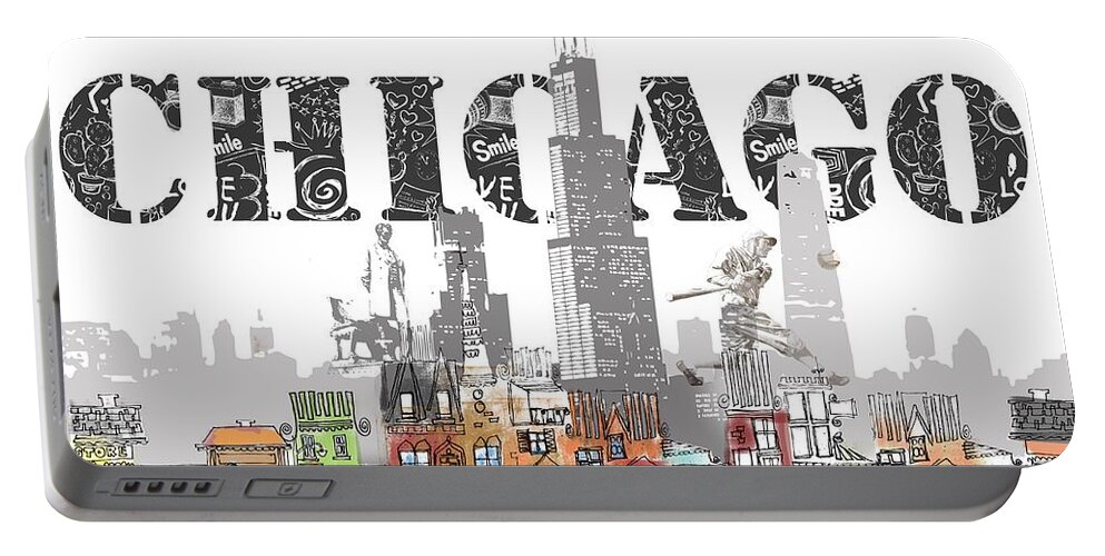 Chicago Portable Battery Charger featuring the drawing Chicago Skyline Graffiti by Unknown