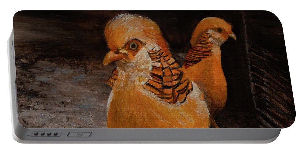 Golden Pheasant Similar To A Chicken Portable Battery Charger featuring the painting Chinese Golden Pheasant by Kathy Knopp