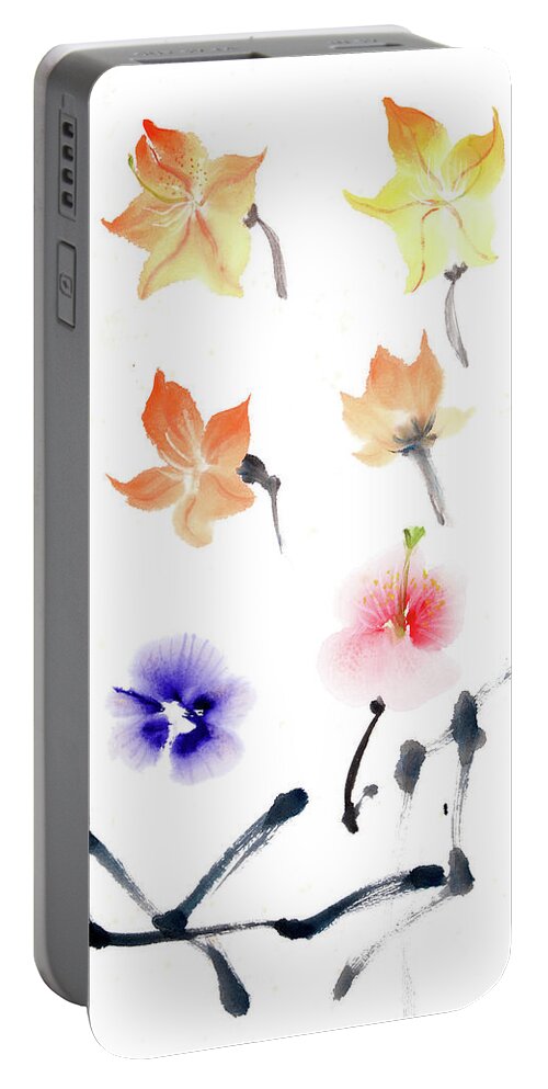 Chinese Style Watercolour Painting Portable Battery Charger featuring the painting Chinese style flower painting by Gloria Newlan