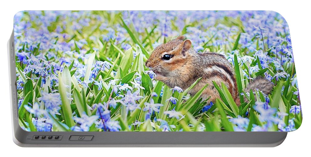 Chipmunk Portable Battery Charger featuring the photograph Chipmunk on flowers by Top Wallpapers