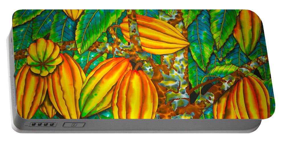 Cacao Pod Portable Battery Charger featuring the painting Chocolat St. Lucia by Daniel Jean-Baptiste