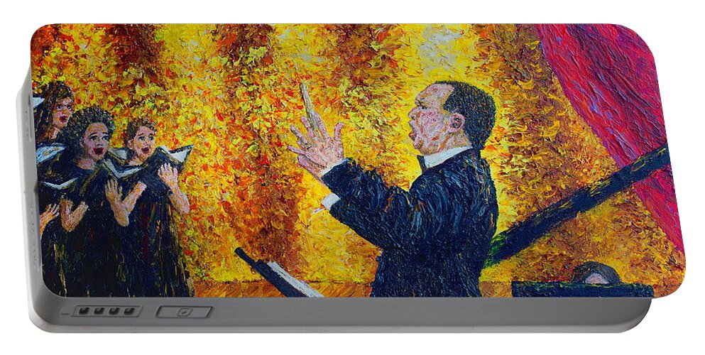Music Portable Battery Charger featuring the painting Choir On Fire by Linda Donlin