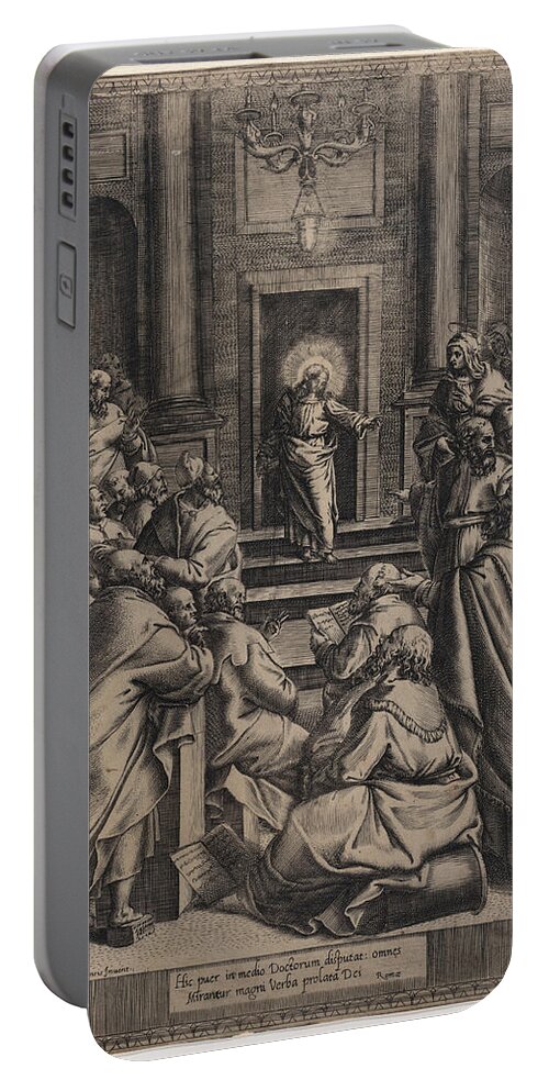 Orazio De Santis Portable Battery Charger featuring the drawing Christ Disputing in the Temple by Orazio de Santis